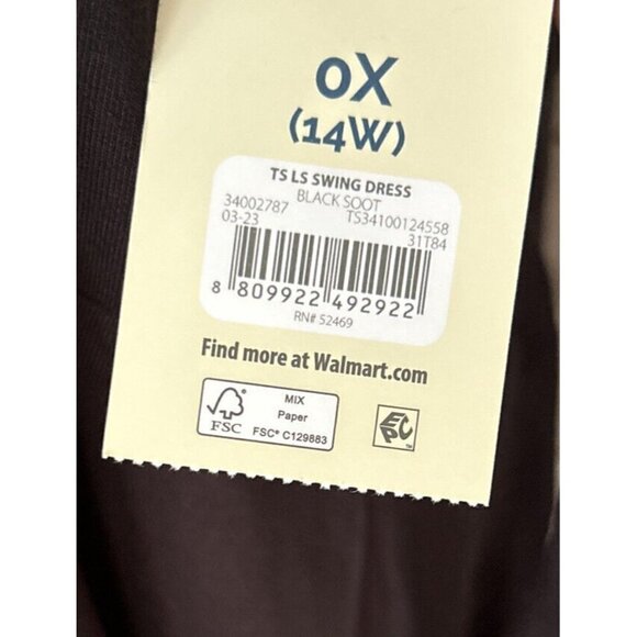 Terra & Sky Womens Dress Plus Size 0X Black Long Sleeve Knit Swing Dress V Neck - Picture 4 of 4